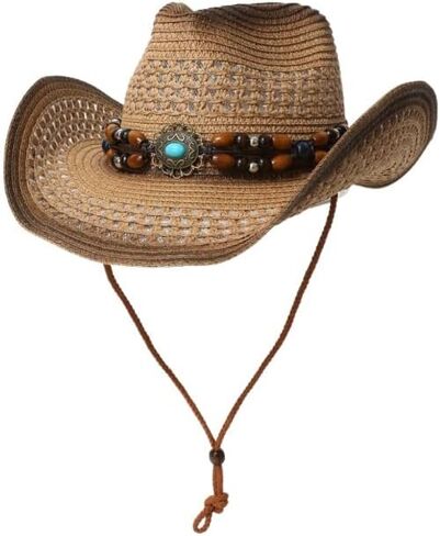 GORGLITTER Women's Straw Cowboy Hat Western Hats Classic Wide Brim Sun Hat for Men in Kuwait