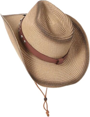 GORGLITTER Women's Straw Cowboy Hat Western Hats Classic Wide Brim Sun Hat for Men in Kuwait