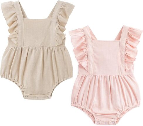 Simplee kids 2PCS Baby Boys Girls Adjustable Slip Romper Summer Outfit Jumpsuit Cotton Linen Bodysuit in Saudi Arabia