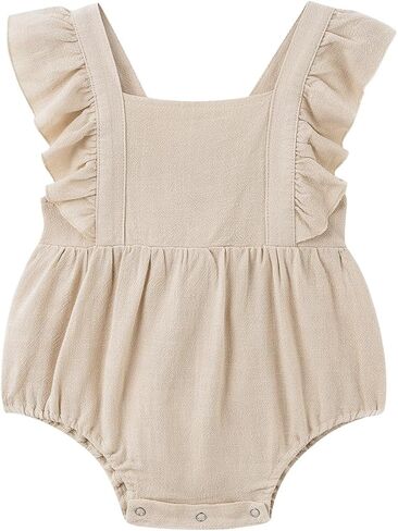Simplee kids 2PCS Baby Boys Girls Adjustable Slip Romper Summer Outfit Jumpsuit Cotton Linen Bodysuit in Saudi Arabia