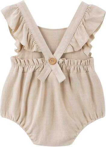 Simplee kids 2PCS Baby Boys Girls Adjustable Slip Romper Summer Outfit Jumpsuit Cotton Linen Bodysuit in Saudi Arabia