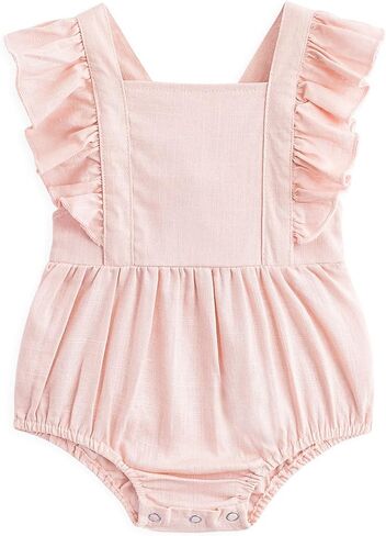 Simplee kids 2PCS Baby Boys Girls Adjustable Slip Romper Summer Outfit Jumpsuit Cotton Linen Bodysuit in Kuwait