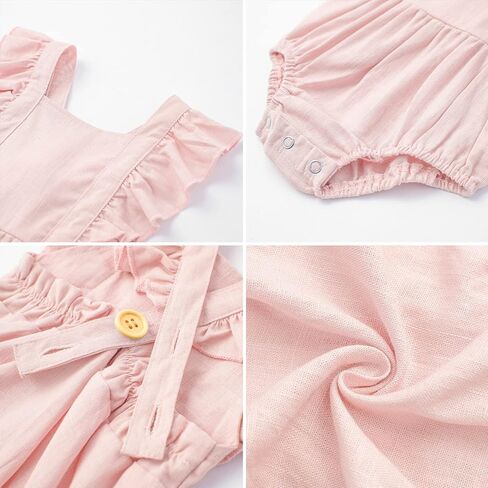 Simplee kids 2PCS Baby Boys Girls Adjustable Slip Romper Summer Outfit Jumpsuit Cotton Linen Bodysuit in Kuwait