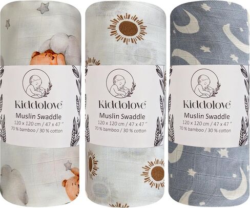 Muslin Swaddle Blankets for Newborns – 3 Pack Soft Baby Blankets for Boys and Girls – Breathable and Gentle – Large 47x47 Inches – Forest – Essentials for Baby Shower, Infant Care in Saudi Arabia