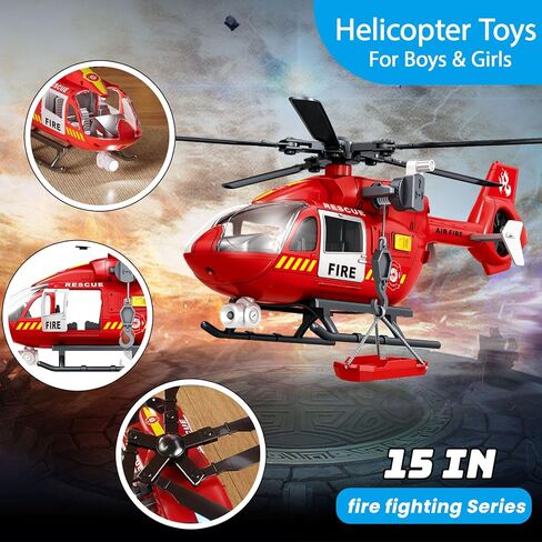 Wenbeier Fire Rescue Helicopter Toys for Boys with Hanging Basket Toy Airplane with Lights and Sound Firefighting Vehicles Toys for Kids Aged 3 4 5 6 7 in Saudi Arabia