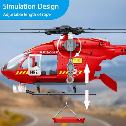 Wenbeier Fire Rescue Helicopter Toys for Boys with Hanging Basket Toy Airplane with Lights and Sound Firefighting Vehicles Toys for Kids Aged 3 4 5 6 7 in Saudi Arabia