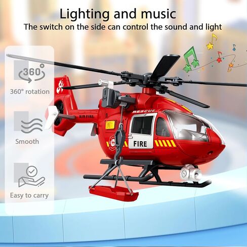 Wenbeier Fire Rescue Helicopter Toys for Boys with Hanging Basket Toy Airplane with Lights and Sound Firefighting Vehicles Toys for Kids Aged 3 4 5 6 7 in Saudi Arabia