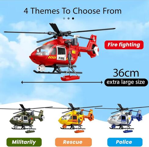 Wenbeier Fire Rescue Helicopter Toys for Boys with Hanging Basket Toy Airplane with Lights and Sound Firefighting Vehicles Toys for Kids Aged 3 4 5 6 7 in Saudi Arabia