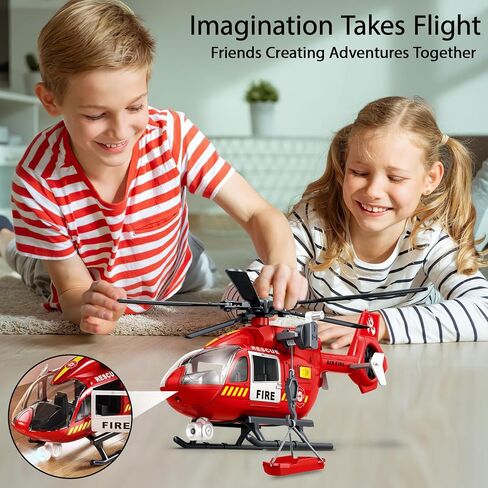 Wenbeier Fire Rescue Helicopter Toys for Boys with Hanging Basket Toy Airplane with Lights and Sound Firefighting Vehicles Toys for Kids Aged 3 4 5 6 7 in Saudi Arabia