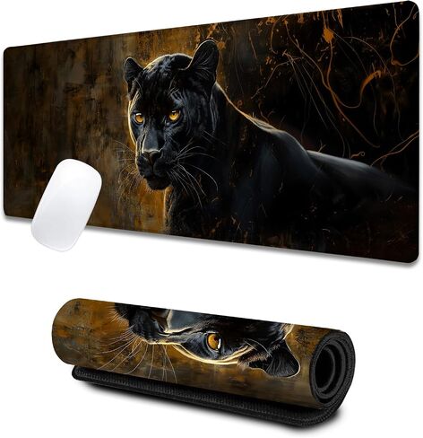 Black Panther Portrait Large Gaming Desk Mat,Rubber Non-Slip Cool Striking Dog Face Mouse Pad,31.5x11.8x0.12in Extended Pet Mousepad,Game Lover Mice Pads Gifts,Office Home Deskmat Decor in Saudi Arabia