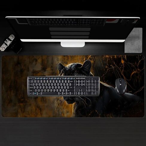 Black Panther Portrait Large Gaming Desk Mat,Rubber Non-Slip Cool Striking Dog Face Mouse Pad,31.5x11.8x0.12in Extended Pet Mousepad,Game Lover Mice Pads Gifts,Office Home Deskmat Decor in Saudi Arabia