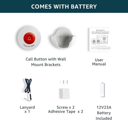 2 Call Buttons for Elderly at Home - Accessory ONLY for SYNLETT Portable Caregiver Pager M091B and SP30, NOT Compatible with SYNLETT CMU in Kuwait