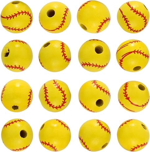 Firstmeet 15mm Round Round Wooden Painted Beads 60pcs/Box أصفر البيسبول حبات فضفاضة لصنع المجوهرات مصنوعة ديكور مصنوعة يدويًا (DIY-1028-Yellow Baseball) in Kuwait