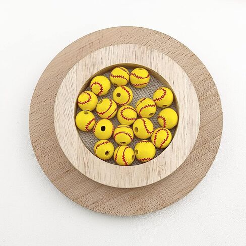 Firstmeet 15mm Round Round Wooden Painted Beads 60pcs/Box أصفر البيسبول حبات فضفاضة لصنع المجوهرات مصنوعة ديكور مصنوعة يدويًا (DIY-1028-Yellow Baseball) in Kuwait