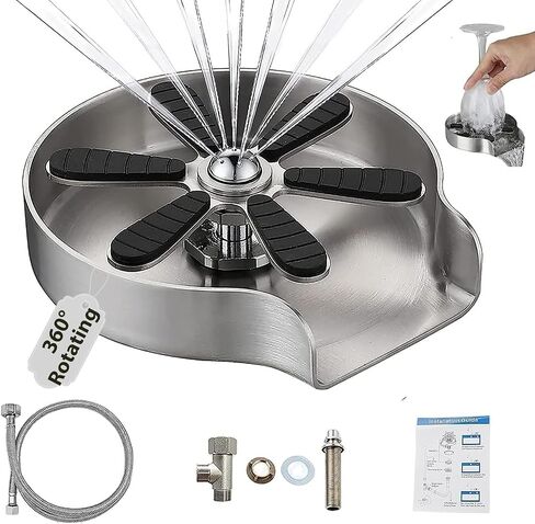 Glass Rinser for Kitchen Sink, High Pressure 360 Degree Rotating Spout Glass Rinser with Pull-Out Spray Gun Design, Glass Cup Cleaner Sink Attachment Washer Baby Bottle, Glass Cup, Wine Glass in Kuwait