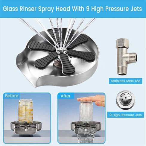 Glass Rinser for Kitchen Sink, High Pressure 360 Degree Rotating Spout Glass Rinser with Pull-Out Spray Gun Design, Glass Cup Cleaner Sink Attachment Washer Baby Bottle, Glass Cup, Wine Glass in Kuwait