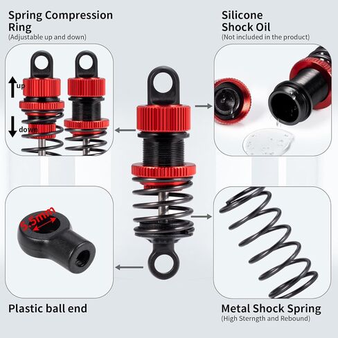 QUE-T 50mm Aluminum Shock Absorber Front Rear Damper for 1:10 Tamiya M03 M04 M05 M06 RC Car (Red) in Saudi Arabia