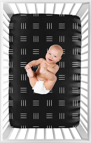 Sweet Jojo Designs Black White Boho Mudcloth Boy Girl Unisex/Gender Neutral Baby Fitted Crib Sheet Set Infant Newborn Nursery Toddler Bed Room Standard Mattress 2p Bohemian Woodland Tribal Southwest in Kuwait
