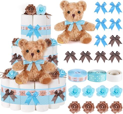 23 PCS حفاضات كيك كيت كيك دش دش الدب ديكورات كعكة الديكور استحمام الطفل مستلزمات كعكة دب تيدي دب حفاضات مجموعة لتوفيات حفلة عيد ميلاد الديكور المركزية (الدب ، كبير) in Kuwait