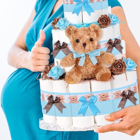 23 PCS حفاضات كيك كيت كيك دش دش الدب ديكورات كعكة الديكور استحمام الطفل مستلزمات كعكة دب تيدي دب حفاضات مجموعة لتوفيات حفلة عيد ميلاد الديكور المركزية (الدب ، كبير) in Kuwait