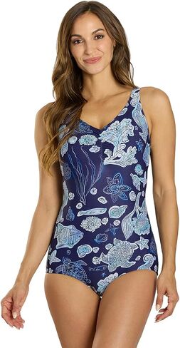 Sporti Conservative Girl Leg One Piece Swimsuit Women, Chlorine Resistant, Quick Drying, UPF 50 Sun Protection, Cups Support in Kuwait