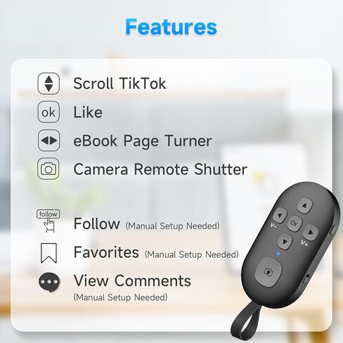 Tik Tok Bluetooth التحكم عن بُعد ، Page Turner for Kindle App كتب إلكترونية ، زر مصراع الكاميرا عن بُعد ، مقاطع فيديو قصيرة تم إعادة شحنها ، للهواتف الذكية والأجهزة اللوحية (أبيض) in Kuwait