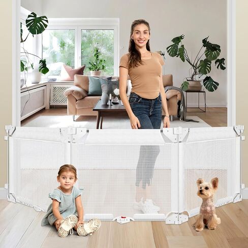 82" Extra Wide Baby Gate 3-Panel Foldable Dog Gate for The House, 27.5" Tall Easy Step Over Dog Gate Mesh Baby Barrier Hardware Mounted Dog Fence Indoor Short Pet Gate for Stairs Doorways (Black) in Saudi Arabia