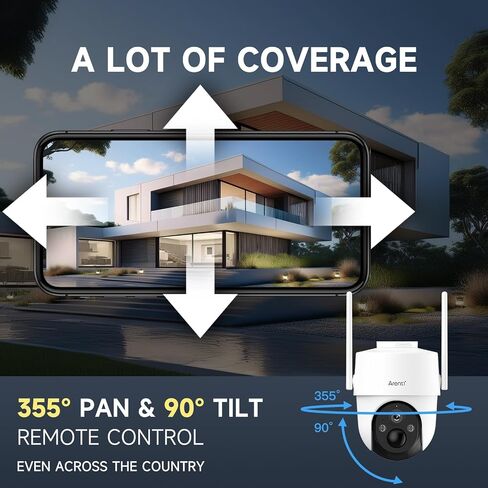 ARENTI Wireless Security Camera Outdoor Solar Powered for Home Security, 2K 360° View WiFi Camera with 5200mAh Rechargeable Battery, PIR Motion Detection, 2-Way Audio, Color Night Vision, 2.4GHz Only in Saudi Arabia