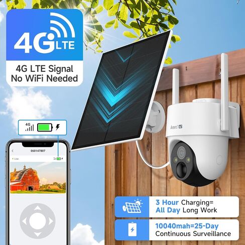 ARENTI Wireless Security Camera Outdoor Solar Powered for Home Security, 2K 360° View WiFi Camera with 5200mAh Rechargeable Battery, PIR Motion Detection, 2-Way Audio, Color Night Vision, 2.4GHz Only in Saudi Arabia