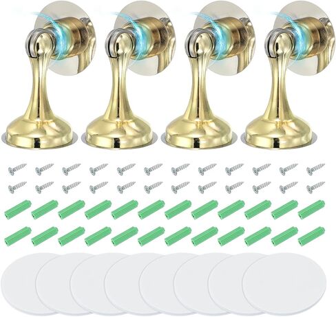 PATIKIL No Drilling Magnetic Door Stopper Catch, 4 Pack Heavy Duty Door Holder Catch for Bottom of Door with Adhesive & Screws for Home Office Wall Floor Mountain, Gold Tone in Saudi Arabia