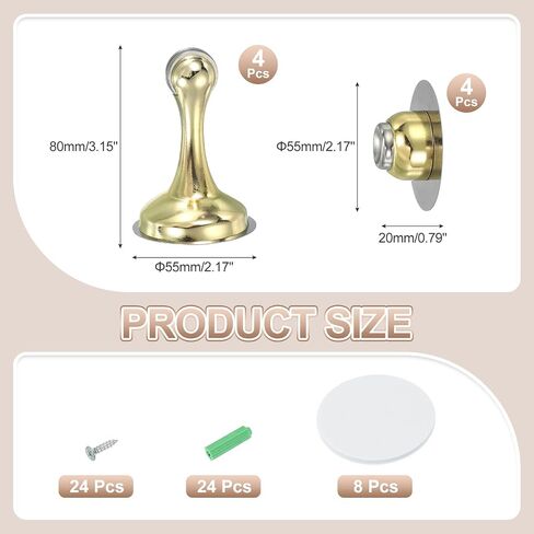 PATIKIL No Drilling Magnetic Door Stopper Catch, 4 Pack Heavy Duty Door Holder Catch for Bottom of Door with Adhesive & Screws for Home Office Wall Floor Mountain, Gold Tone in Saudi Arabia