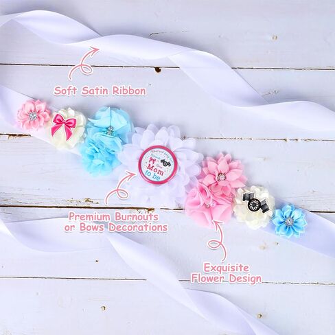 Trucks Or Tiaras Gender Reveal Maternity Sash Kit, Blue Or Pink Baby Shower Belly Belt and Mom to Be Dad to Be Corsage Pins, New Parents Pregnancy Announcement Photo Props Party Supplies in Kuwait