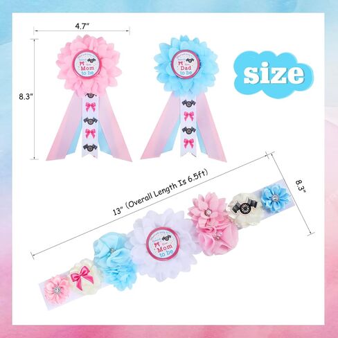 Trucks Or Tiaras Gender Reveal Maternity Sash Kit, Blue Or Pink Baby Shower Belly Belt and Mom to Be Dad to Be Corsage Pins, New Parents Pregnancy Announcement Photo Props Party Supplies in Kuwait