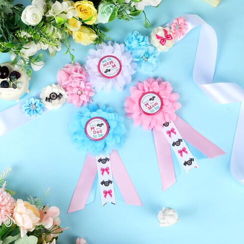 Trucks Or Tiaras Gender Reveal Maternity Sash Kit, Blue Or Pink Baby Shower Belly Belt and Mom to Be Dad to Be Corsage Pins, New Parents Pregnancy Announcement Photo Props Party Supplies in Kuwait