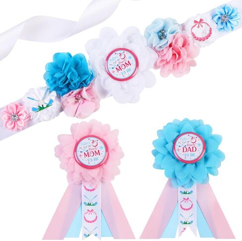 Trucks Or Tiaras Gender Reveal Maternity Sash Kit, Blue Or Pink Baby Shower Belly Belt and Mom to Be Dad to Be Corsage Pins, New Parents Pregnancy Announcement Photo Props Party Supplies in Kuwait