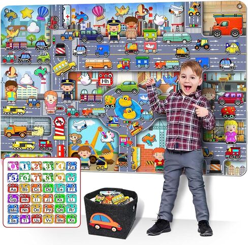 200 PCS Felt Board Story Set for Toddlers with Storage Bag City Traffic Themed Flannel Sensory Board Wall Interactive Storytelling Teaching Play Activity Kits 40x28 inch(Lightgrey) in Kuwait
