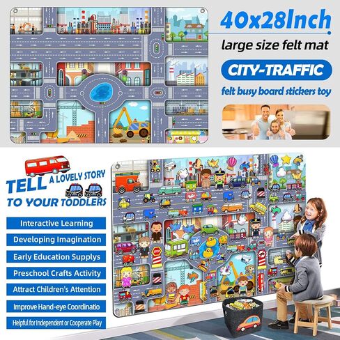200 PCS Felt Board Story Set for Toddlers with Storage Bag City Traffic Themed Flannel Sensory Board Wall Interactive Storytelling Teaching Play Activity Kits 40x28 inch(Lightgrey) in Kuwait
