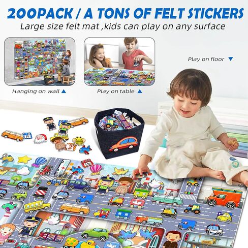 200 PCS Felt Board Story Set for Toddlers with Storage Bag City Traffic Themed Flannel Sensory Board Wall Interactive Storytelling Teaching Play Activity Kits 40x28 inch(Lightgrey) in Kuwait