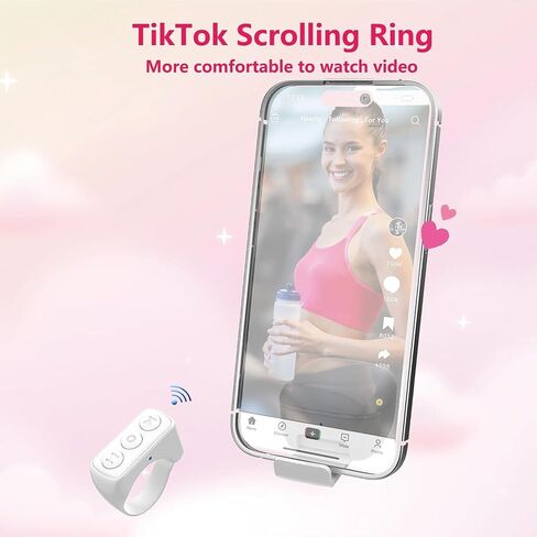 TikTok Scrolling Ring with Phone Stand, Remote Control for TikTok, Bluetooth Page Turner for iPad/Kindle App/iPhone/Android (Black) in Saudi Arabia