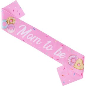 Jollyboom Donut Dust Dust Decorations Sash for Girl ، Pink Donut Mom لتكون متشحمة مع الحب ديكورات استحمام الطفل دونات.