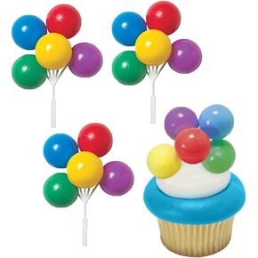 Primary Colors Multi Balloon Bouquet Cluster Cake Topper Decorative Picks - 3 Count