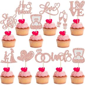 ephlyn 30pcs سألها قالت نعم قبعات كب كيك أعلى بريق إشراك كب كيك أعلى خاتم الماس قلب الحب
