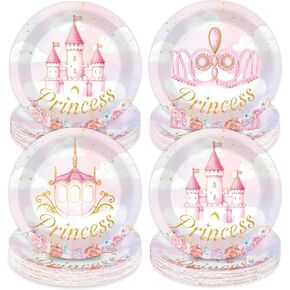 Qyeahkj 60 PCS Princess Birthday Party Paper Paper for Girls Pink Princess Party Supplies Floral Castle Owher