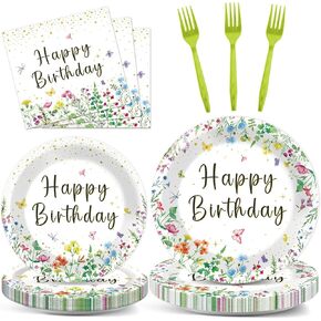 100pcs زخارف الحفلات البرية زهرة الأزهار لوحات ورق عيد ميلاد الزهور والمناديل الزهرة البرية زخارف دش الطفل زهرة يمكن التخلص منها أدوات المائدة المحددة في الربيع الصيفي حفل زفاف الشاي خدمة 25