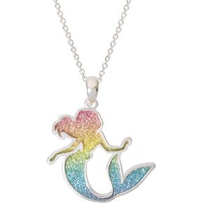 Disney The Little Mermaid, Princess Ariel Silver Plated Crystal Pendant, 18"