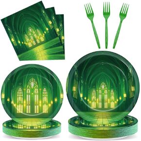 96pcs لوحات ورق عيد ميلاد Green Castle Green Castle Plage ومناديل لتوفيرات الحفلات في Wonderland Fairytale Movie Birthday Tablemon