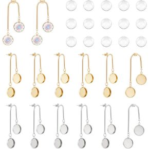 Unicrftale 2 Colors 12pcs مسطح مزدوج مستديرة الأزرار حدود الحدود صينية الفولاذ المقاوم للصدأ stud إعدادات القرط مع 24 pcs cabochons أقراط قاعدة القوس.