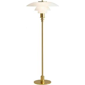 LIGHTLAND Modernist Floor Lamp, Bauhaus Style Bedside Lamp with Glass Shade and Meatl Lamp Body, Decorative Floor Standing Light for Living Room, Bedroom, Study (White + Chrome)