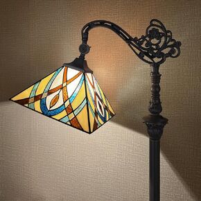 Tiffany Reading Floor Lamp,Stained Glass Gooseneck Floor Light for Reading,Mission Style Arched Tall Standing Lamp for Living Room Bedroom Ajustable Direction