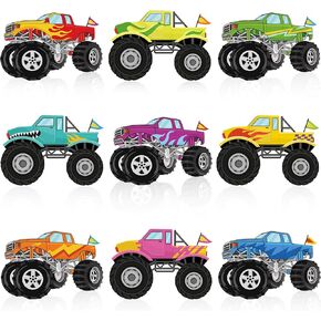 Faccito 72 Pcs Bulletin Board Cutouts Decoration - Colorful Car Name Labels With 100 Adhesive Dots - Accents Paper Cutouts for Classroom School Teacher Student Decor (Monster Truck)